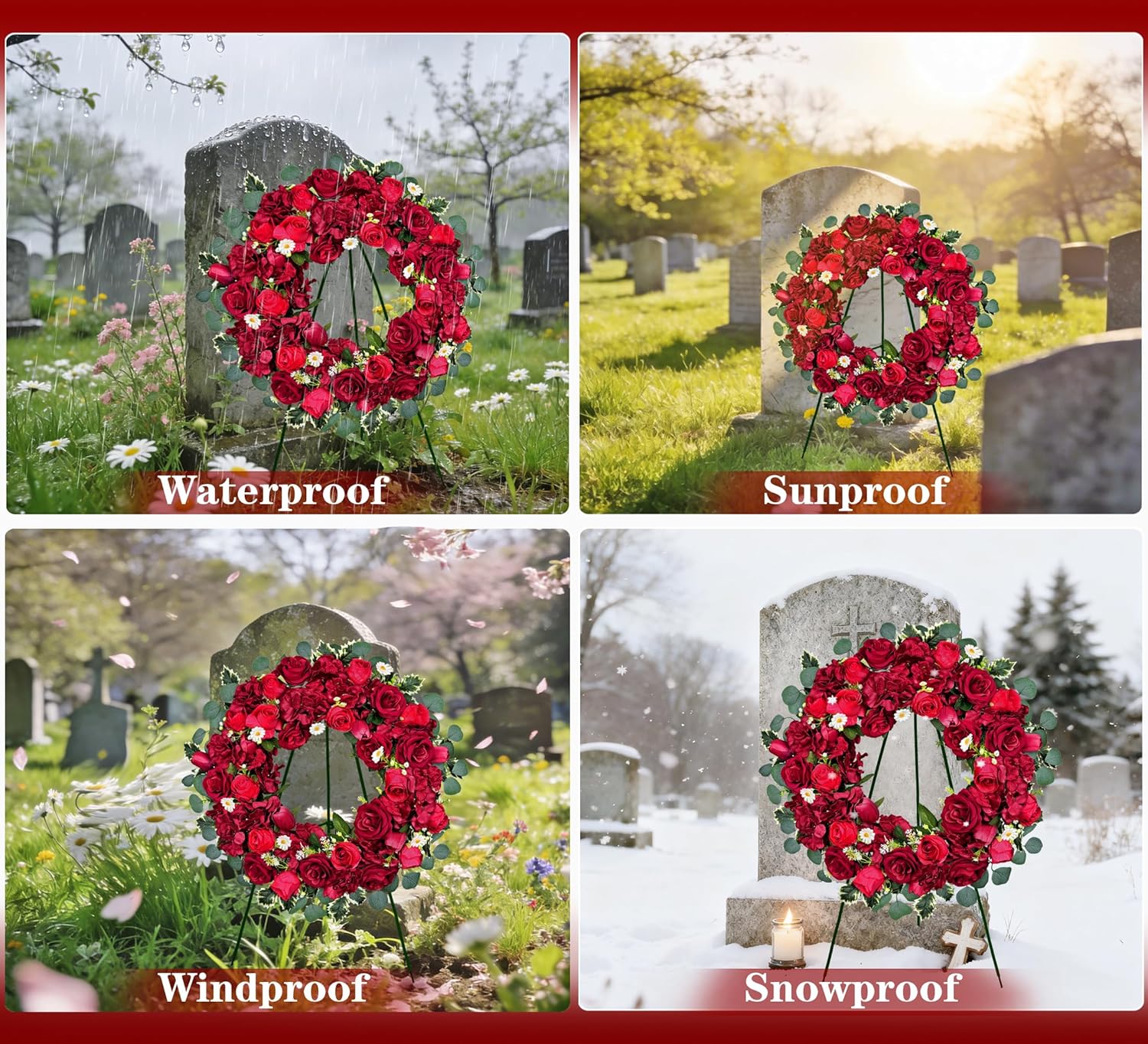 Artificial Cemetery Wreaths with Stand Decorations for Grave, 24 Inch Memorial Flowers of Hydrangea Tulip Rose Wreath for Gravesite Wreaths,30 Inch High Easel