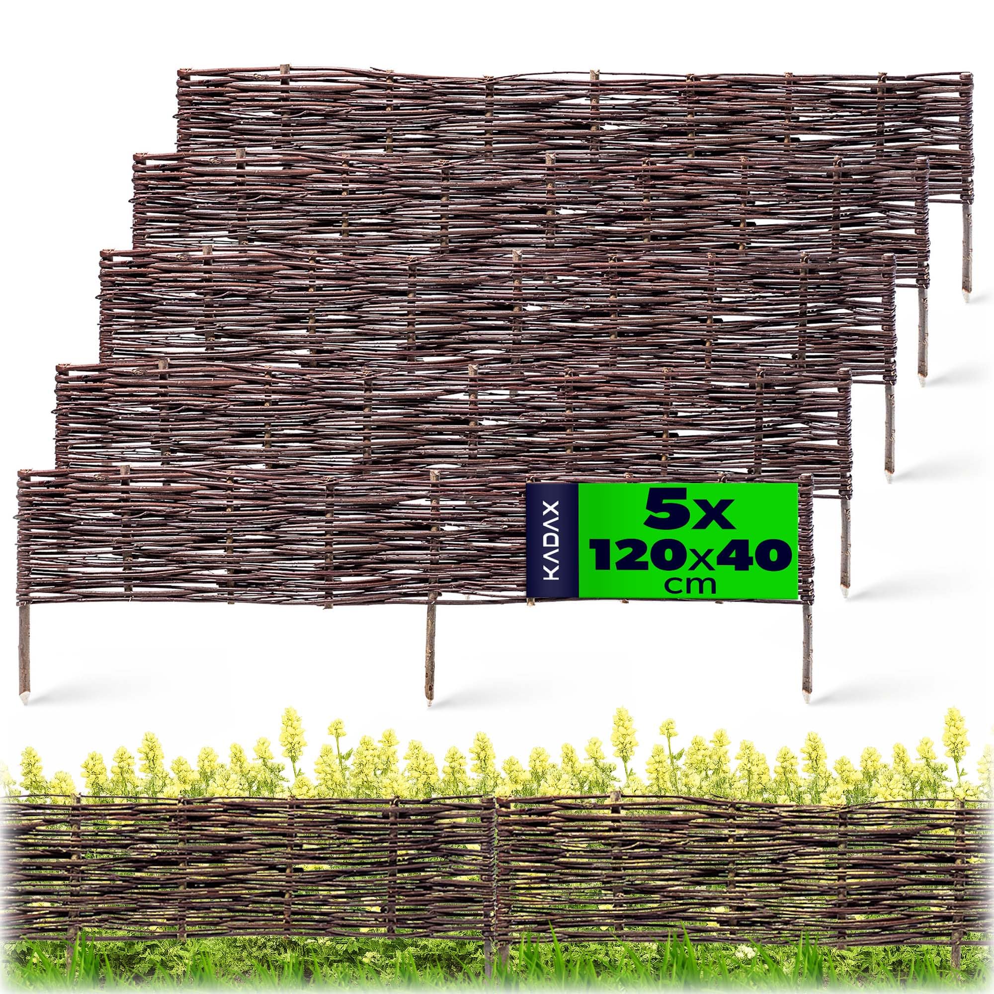 KADAX 5er Set Beetbegrenzung aus Weide 120 x 40 cm Weidengeflecht für Beete, Gartenwege und Rasen, natürliche Abgrenzung für Blumen und Gemüse