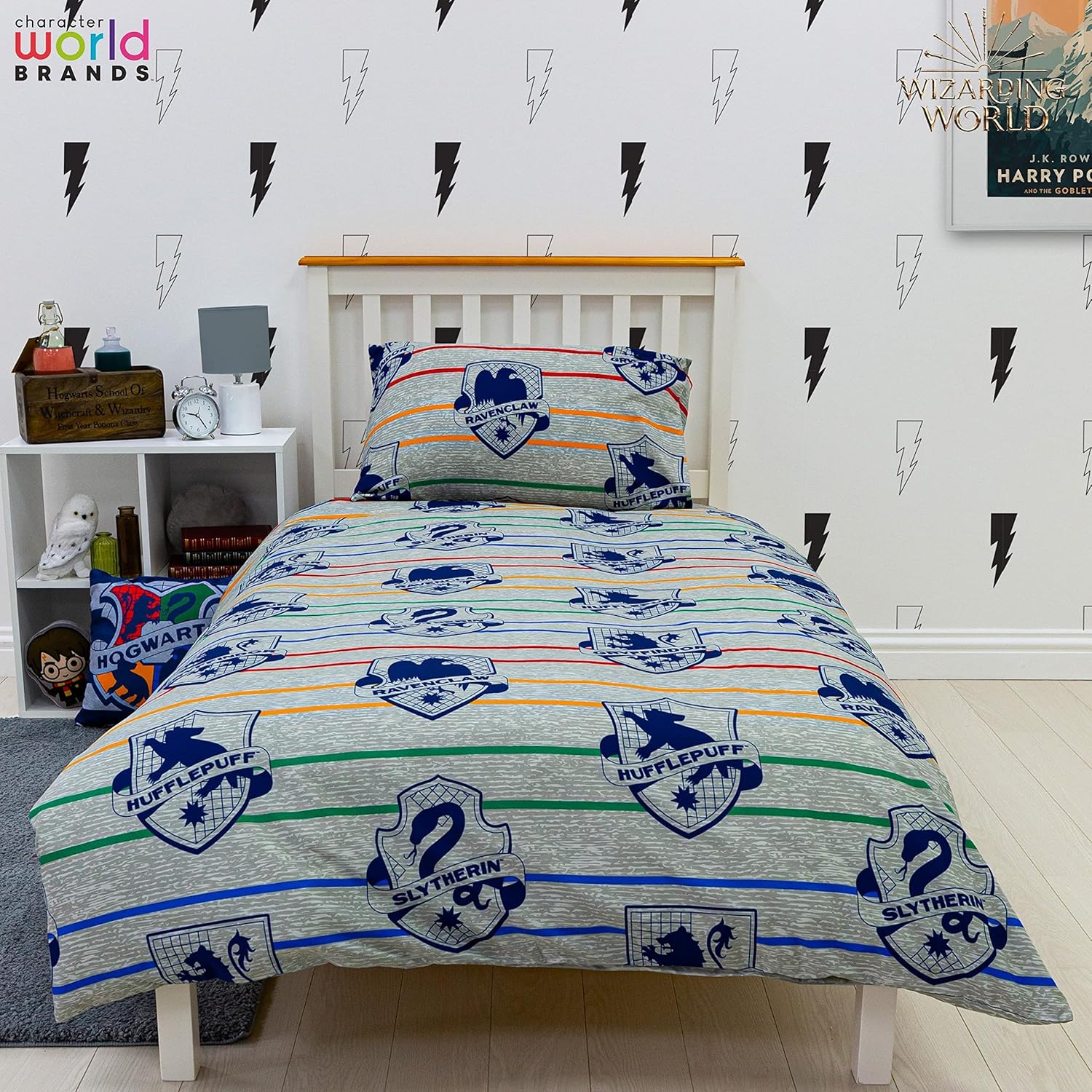 Character World Harry Potter Official Hogwarts Brave Design Single Duvet Cover Set | Reversible 2 Sided Bedding Including Matching Pillow Case Brands Single Bed Set