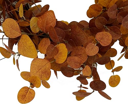 Miniatura 10 de Corona de otoño con hojas de eucalipto naranja para puerta delantera, decoración de ventana de pared interior