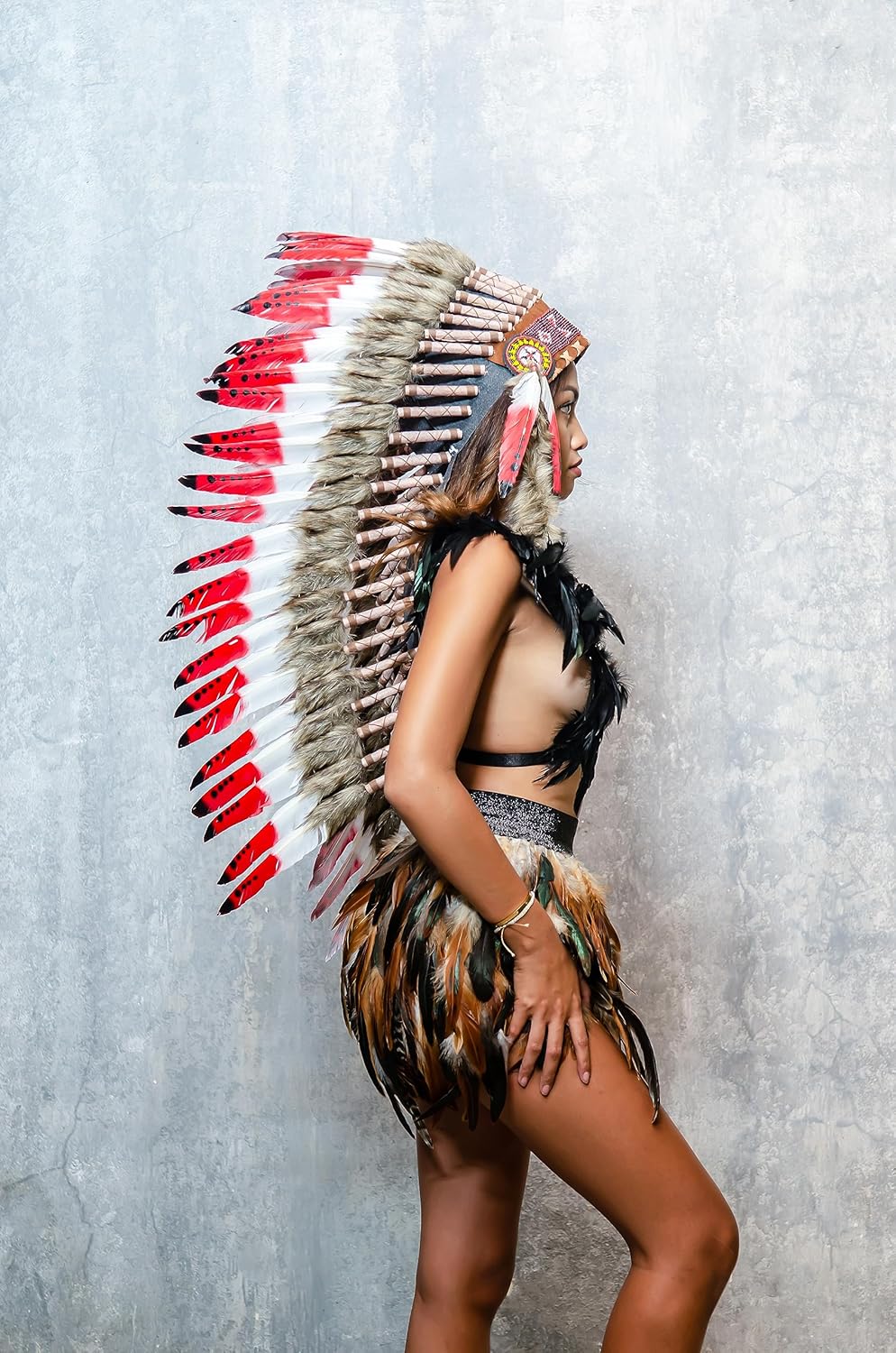 Native American Inspired Headdress - Handcrafted with Genuine Feathers and Beads