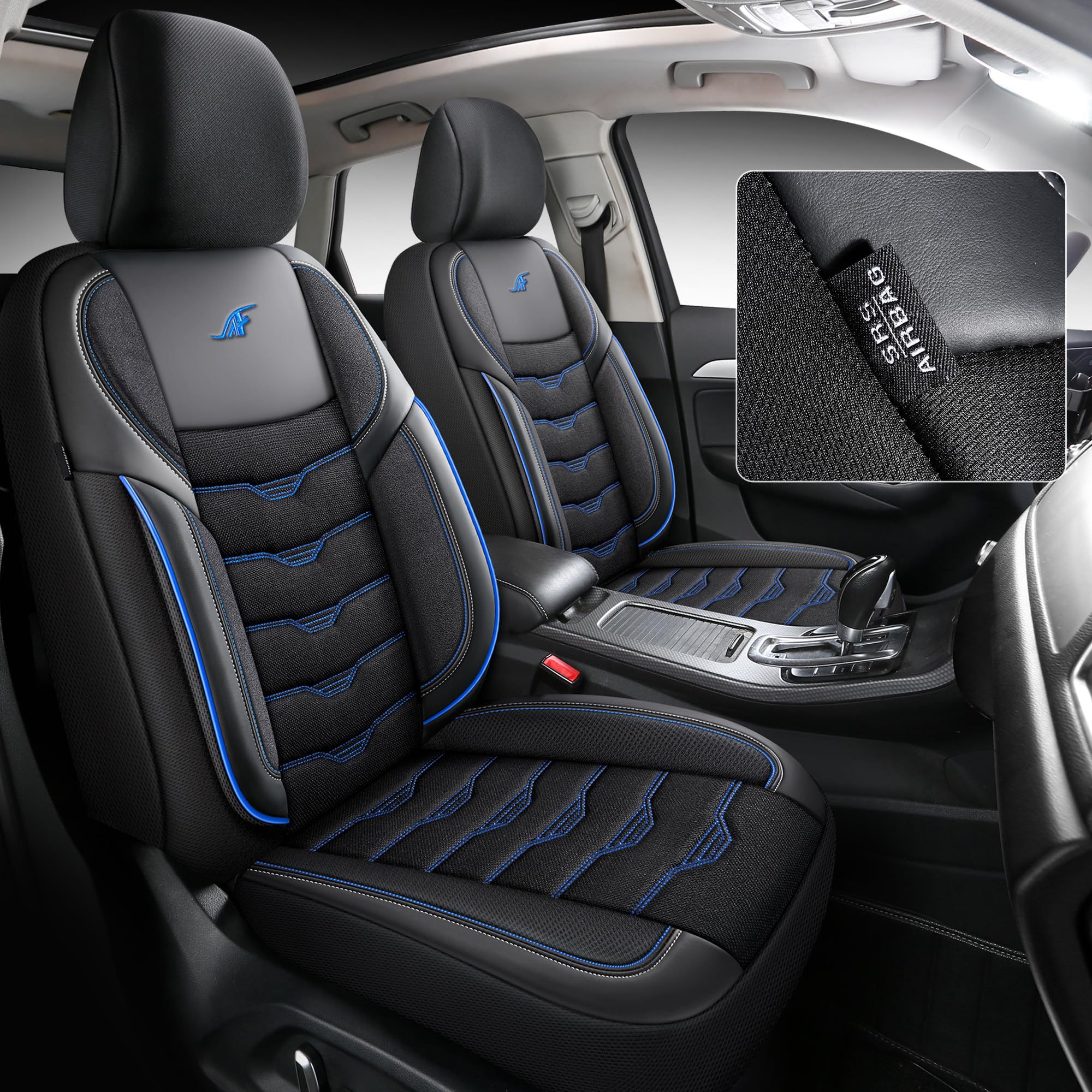 Couvre-sièges de voiture compatibles avec Hyundai Tucson TL 2015-2020 | Ensemble complet | Série AID | AID102 | Noir avec coutures bleues