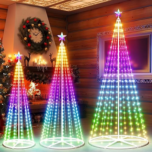 Miniatura 10 de Árbol de Navidad de cono inteligente de 6 pies, luces multicolor preiluminadas para árbol de Navidad al aire libre, sincronización de música,