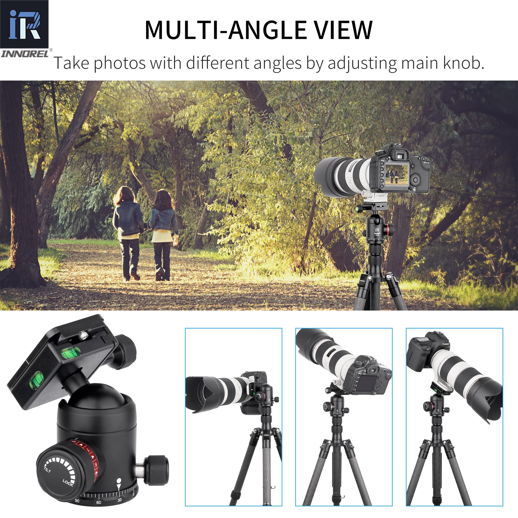 Testa a sfera universale CNC in lega di alluminio Struttura con 1/4 "Arca Swiss Quick Release Piastre Carico massimo 12 kg diametro 36mm per fotocamera, DV, telescopio, monopiede