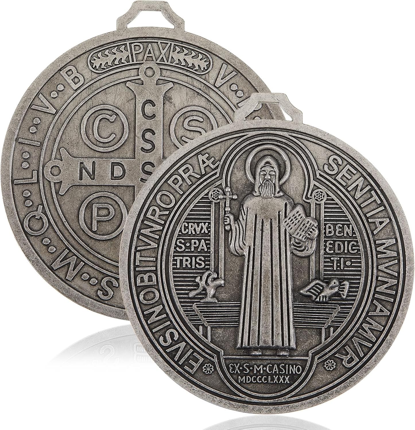 Landical 2 Pcs Extra Large 5 Inch St Benedict Cross Medal Wall Decor – Vintage Brass Tone Catholic Protection for Home Door Desk, Saint Benedict Religious Art Grande(Gold)