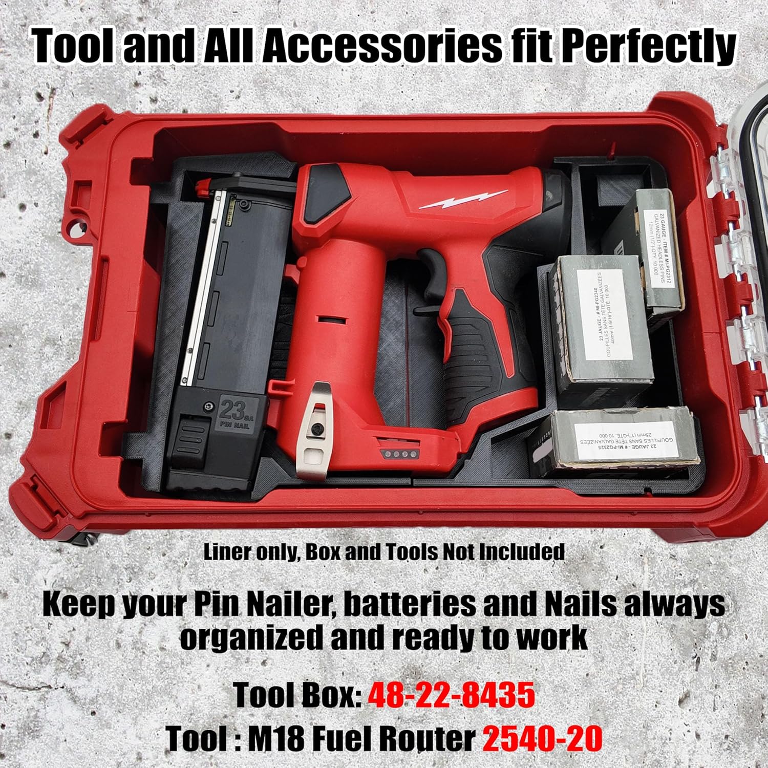 Tidy Tool Insert for Milwaukee M12 Pin Nailer and Packout Compact Organizer