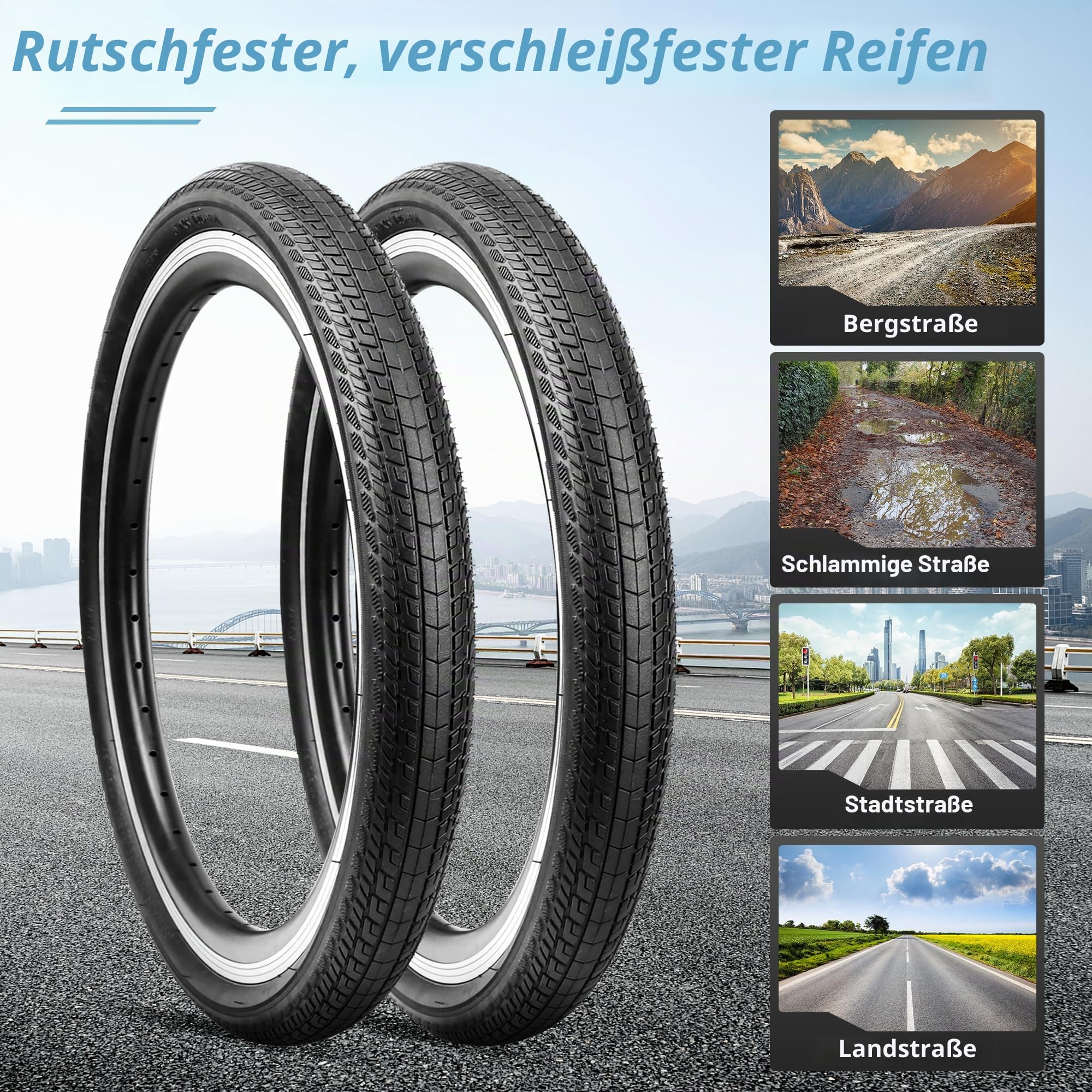 2-Set 20/24/26x1.75 Zoll Fahrradreifen+20/24/26x20x1.5-1.75 Schläuche mit AV 35MM & Reifenheber，Beste Wahl für Radsportbegeisterte
