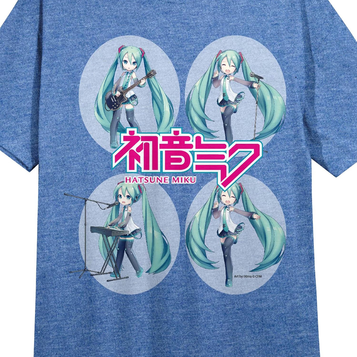 Bioworld Hatsune Miku Characters and Title Logo Women's Blue Heather Sleep Shirt