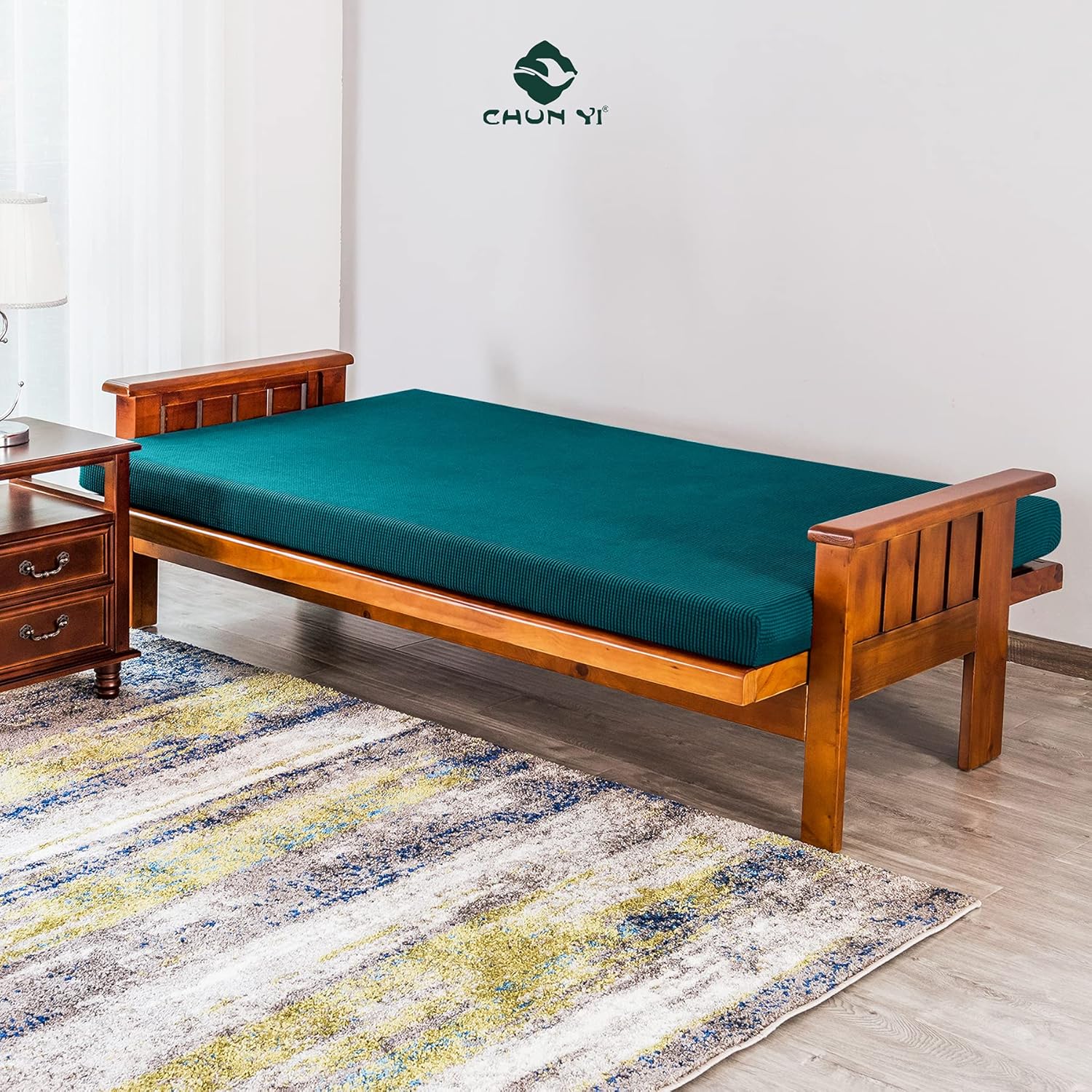 CHUN YI Jacquard Futon Cover Full Size Futon Mattress Cover Stretch Foldable Sofa Bed Covers Washable Futon Slipcover Fit for 6 to 8 Inches Sofa Cover (Teal) : Home & Kitchen