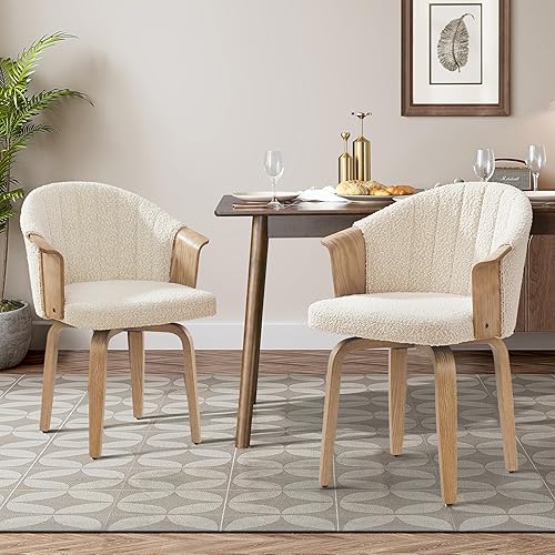 Art Leon Sillas de comedor giratorias  Sillas de comedor modernas de mediados de siglo tapizadas de tela boucle para cocina, comedor, sillas de