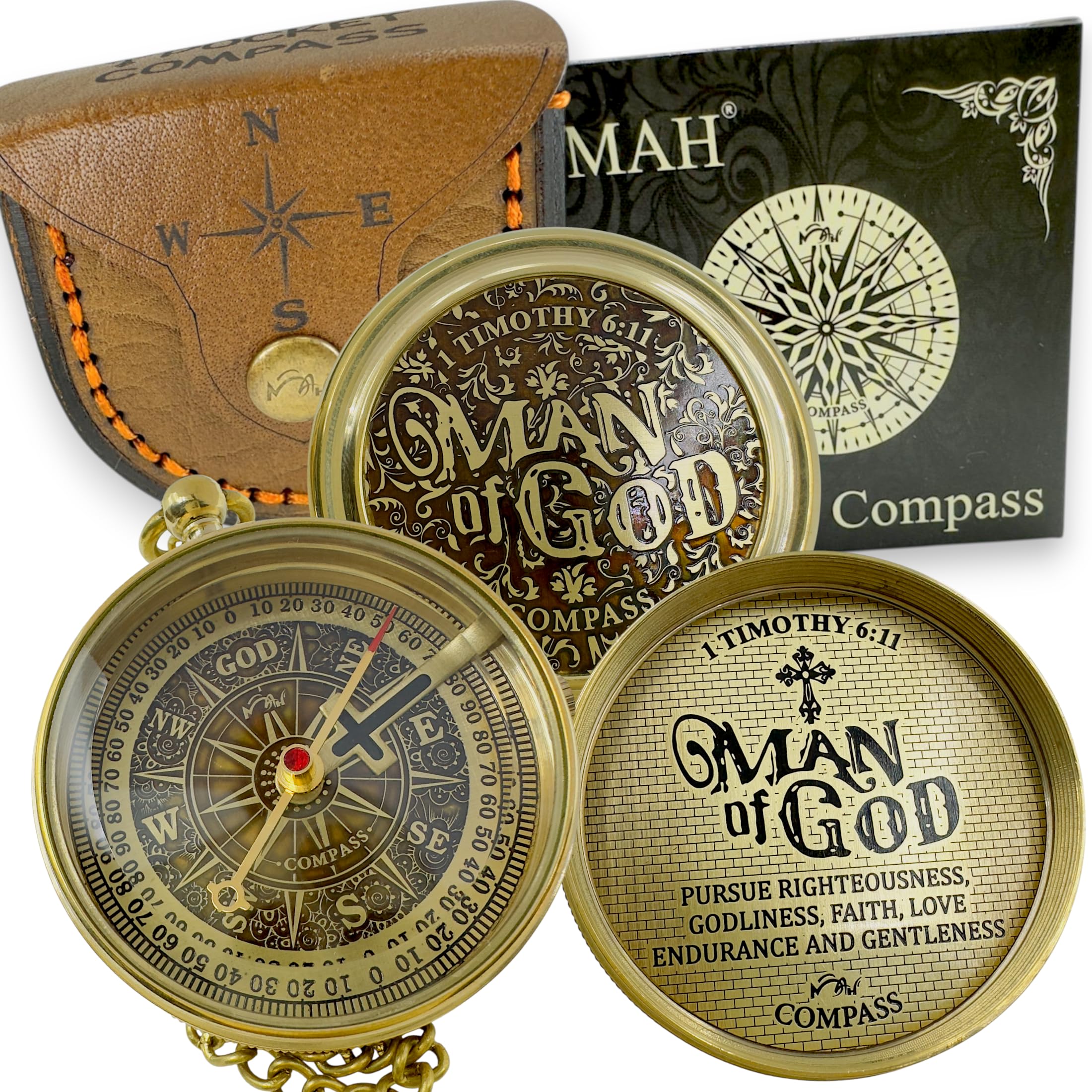 Handmade Religious Brass Compass Gift with Engraved &amp; Embossed Faith Messages – Inspirational Christian Religious Gift Keepsake for Baptism, Confirmation, Christening, First Communion or Christmas