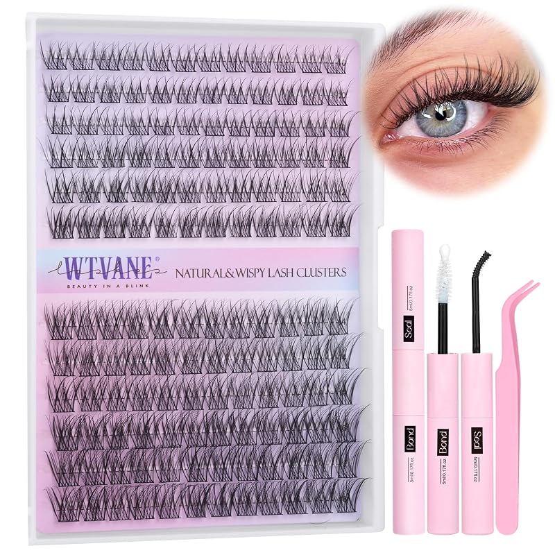 Kit de cílios em tufos wtvane com curvatura C, 10–16 mm, adesivo e pinça, 144 unidades