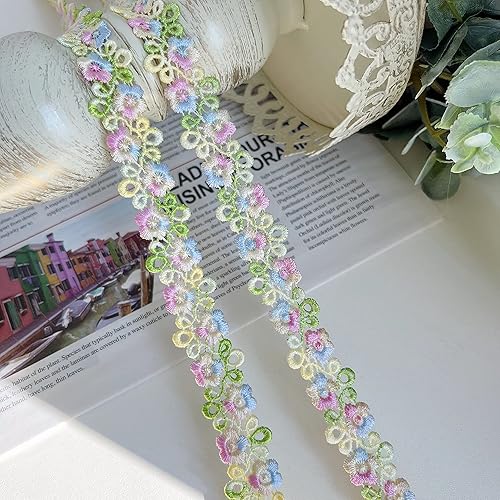 Cinta de encaje floral de arco iris, decoración bordada, apliques bordados, cinta para coser bricolaje, boda, novia, niños, decoración de vestidos,