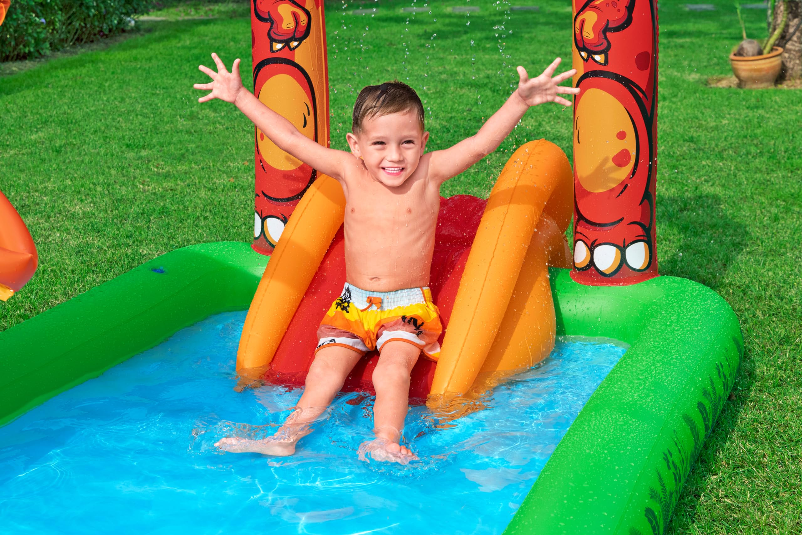 Bestway 53160 Playcenter gonfiabile Jurassic Splash con piscinetta, 2 anni+