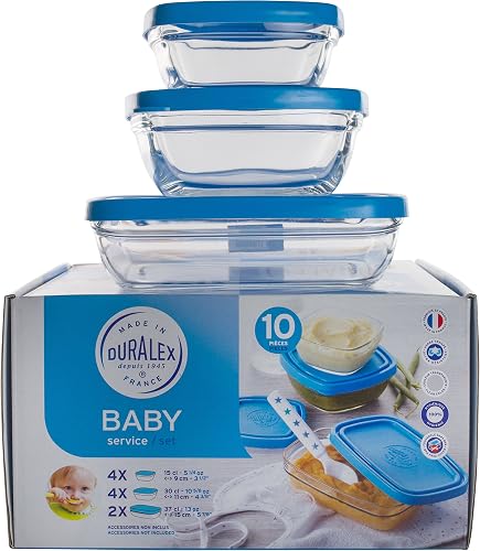 Duralex Tempered Glass Baby 10 Pieces Set Storage 283 Grams (9076As),Transparent