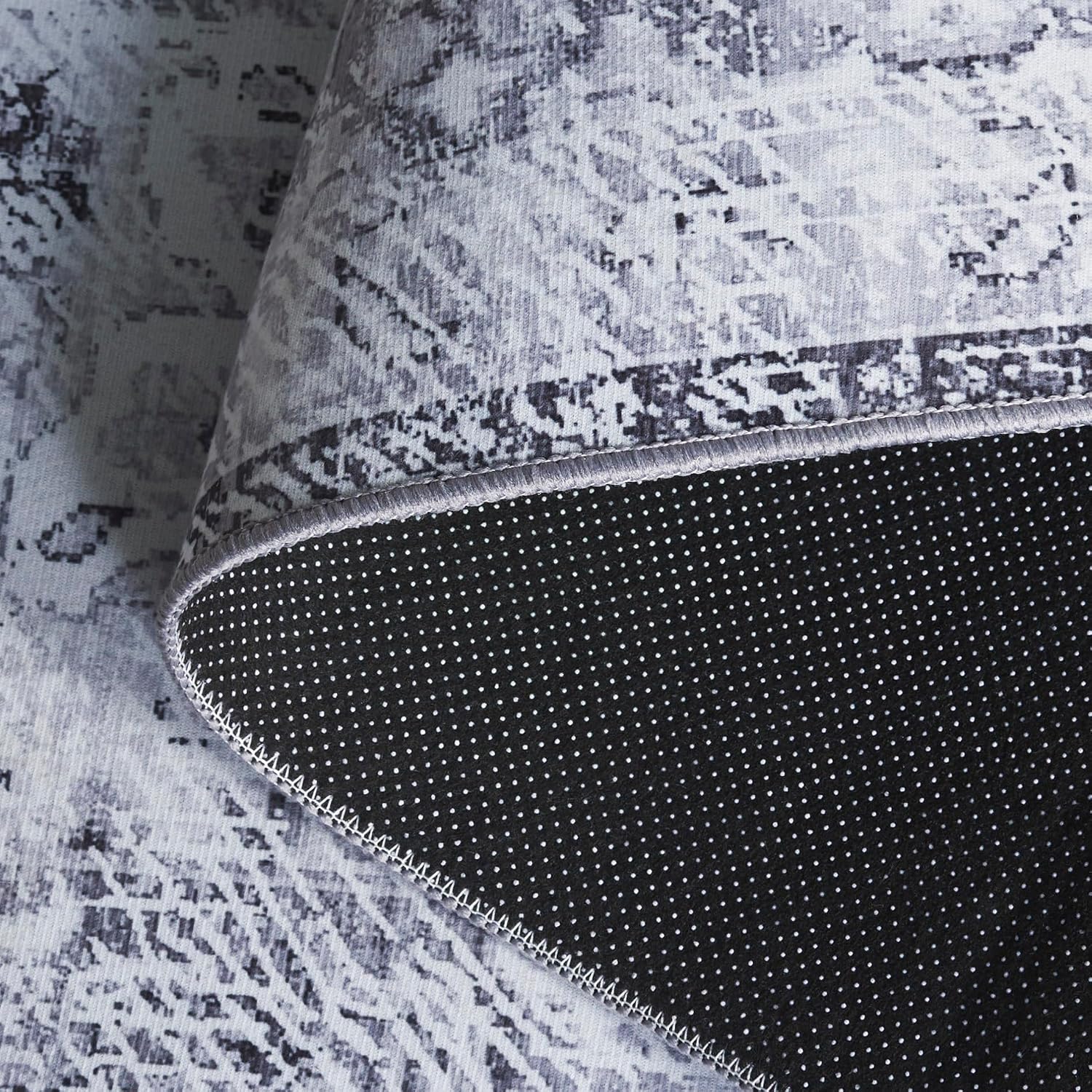 SAFAVIEH Washable Rug Tucson Collection - 5' x 8', Dark Grey & Light Grey, Slip Resistant & Easy to Clean, Ideal for Living Room, Bedroom, Dining Space (TSN206F)