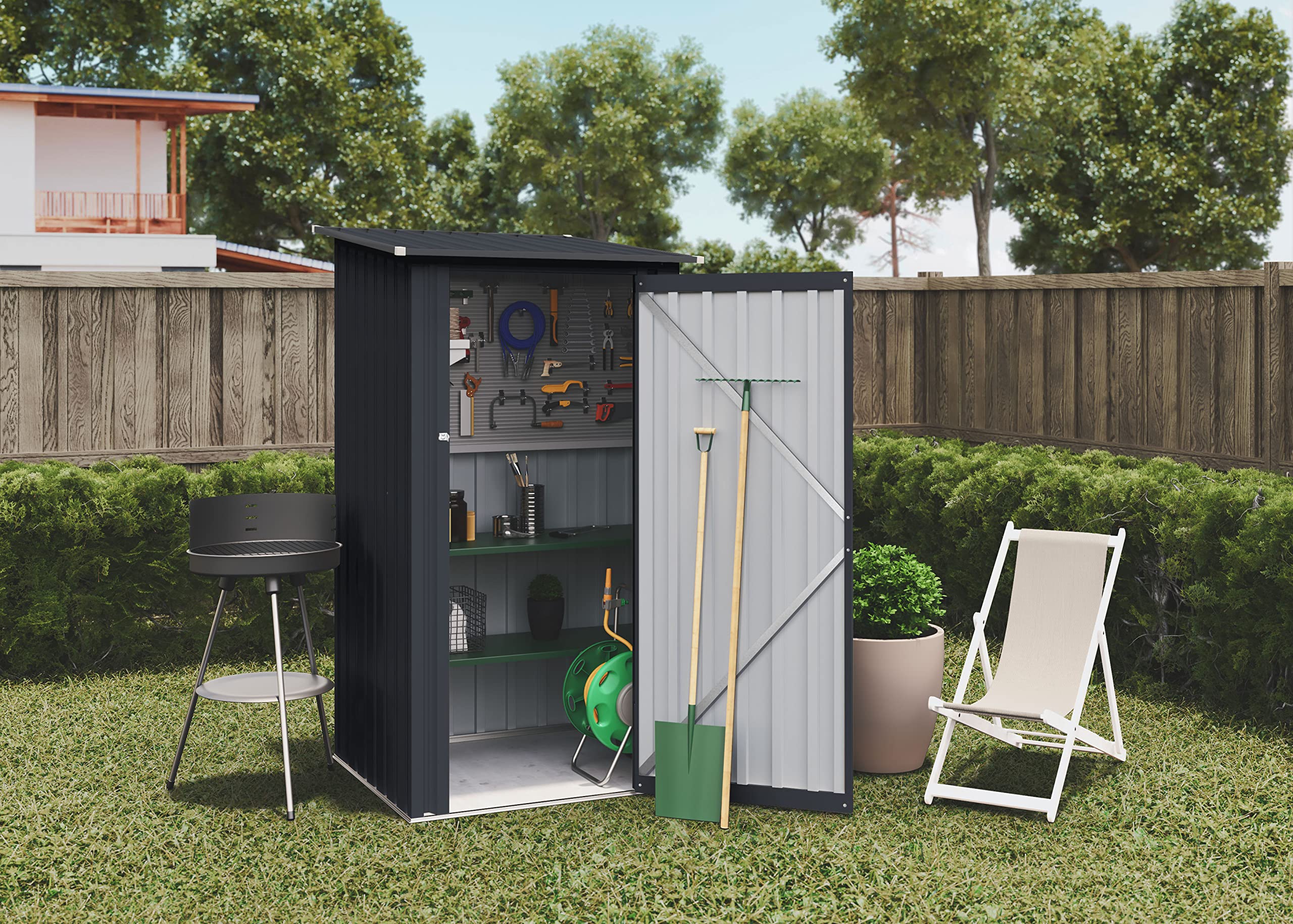 Hoggar - Cobertizo Jardín Exterior 1100 L Stark - 104x99x160 cm - Puerta con bisagra - Cierre con Pasador - Armario metálico - Caseta almacenaje - Gris Antracita