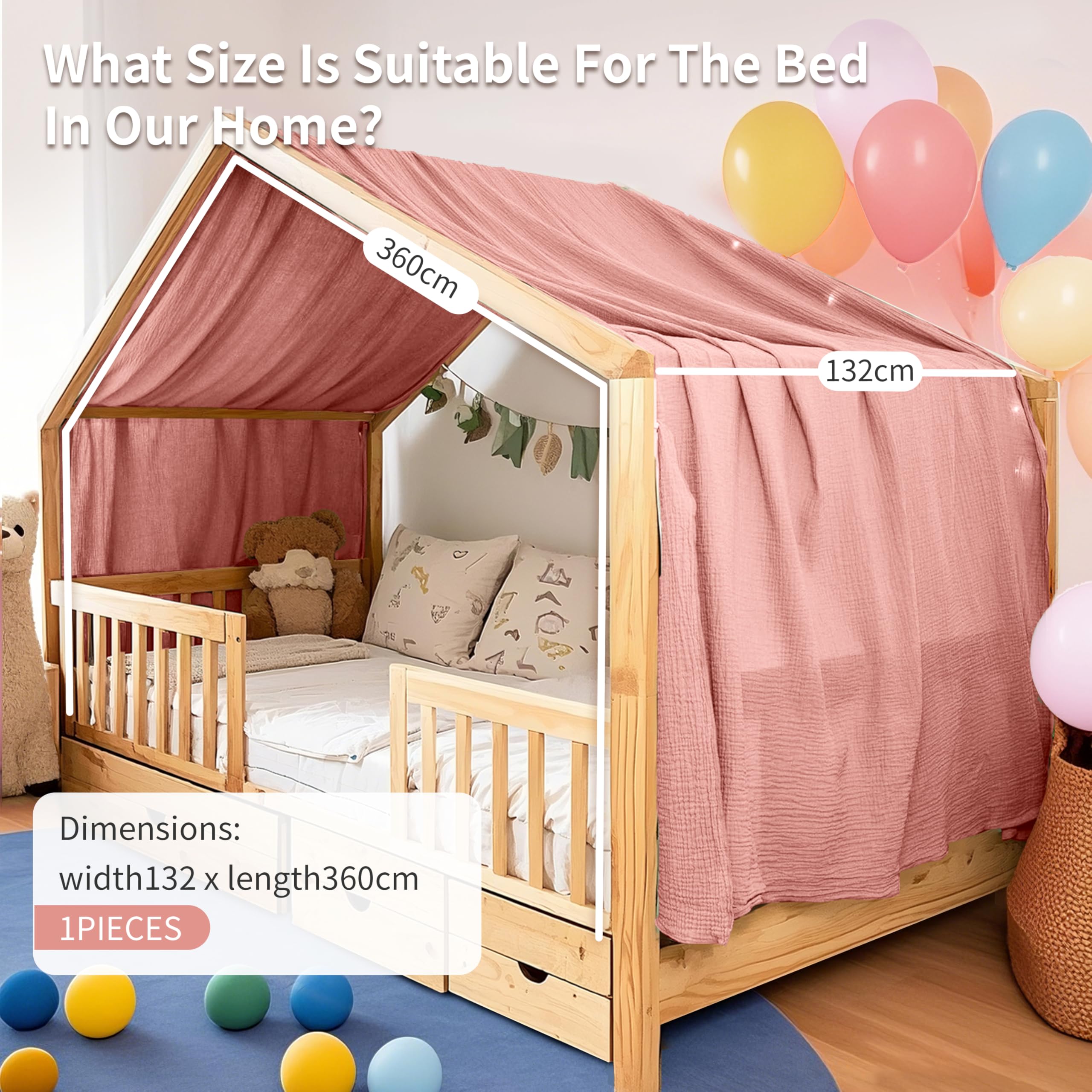 Copriletto per la casa, realizzato a mano in mussola di cotone, 100% baldacchino in tessuto per decorazione letto di casa, per ragazze e ragazzi, adatto per bambini - Tenda per lettino (132