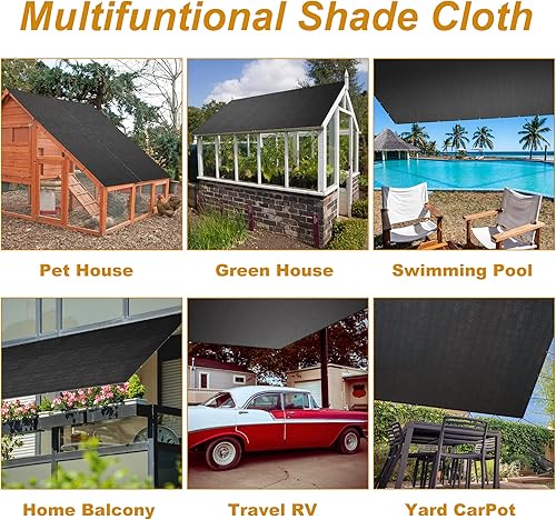 Miniatura 5 de SPORTYOUTH Tela para sombra 50% - 60% negro, 6 x 50 pies, lona de malla con ojales, resistente a los rayos UV, toldo para jardín, pérgola,