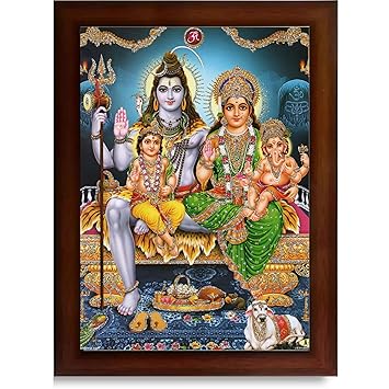 Shiv Parivar Religious Wood Wall Mount Rectangular Photo Frame With Acrylic Glass (Brown, 6 X 8 Inches)