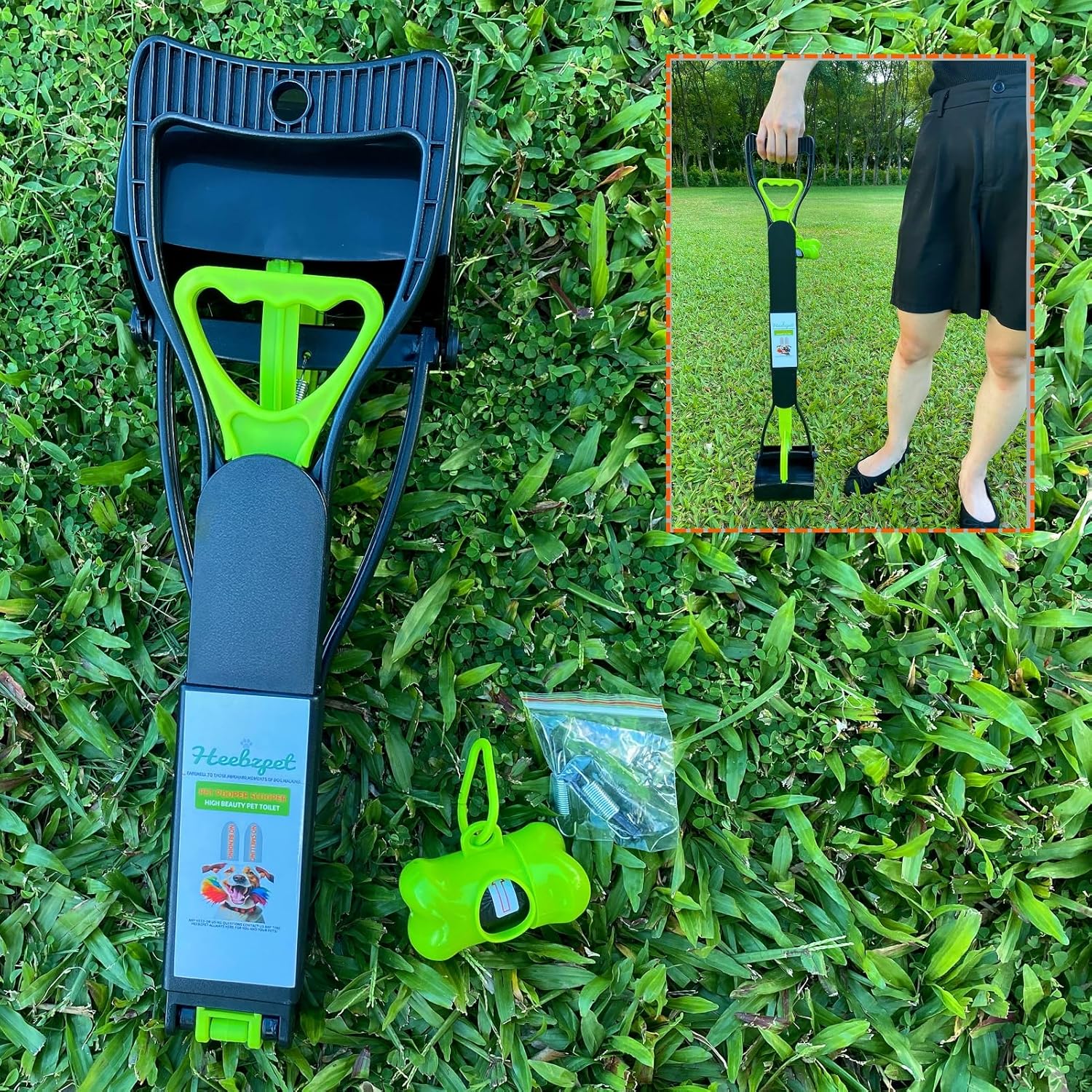 32" Pooper Scooper for Large Small Dogs and Cats, Portable Long Handle Foldable Poop Scoop,Pooper Scooper for Large Dogs with Poop Bags for Grass and Gravel Pet Waste Pick Up