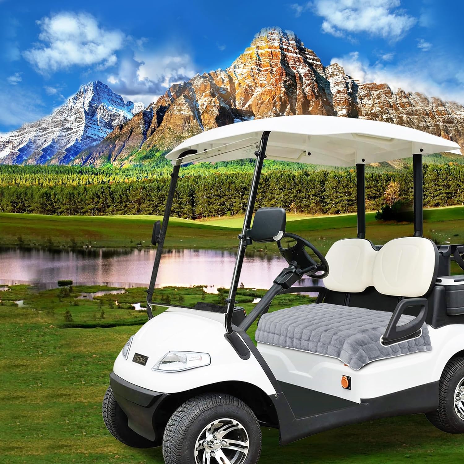 YOKYHOM Golf Cart Seat Covers, Extra Thick Deep-Pile Seat Towel Blanket with Non-Slip Backing for Warmth, Fits EZGO, Club Car, Yamaha and More 2 & 4 Passenger Carts, 50"x27.5", Light Gray