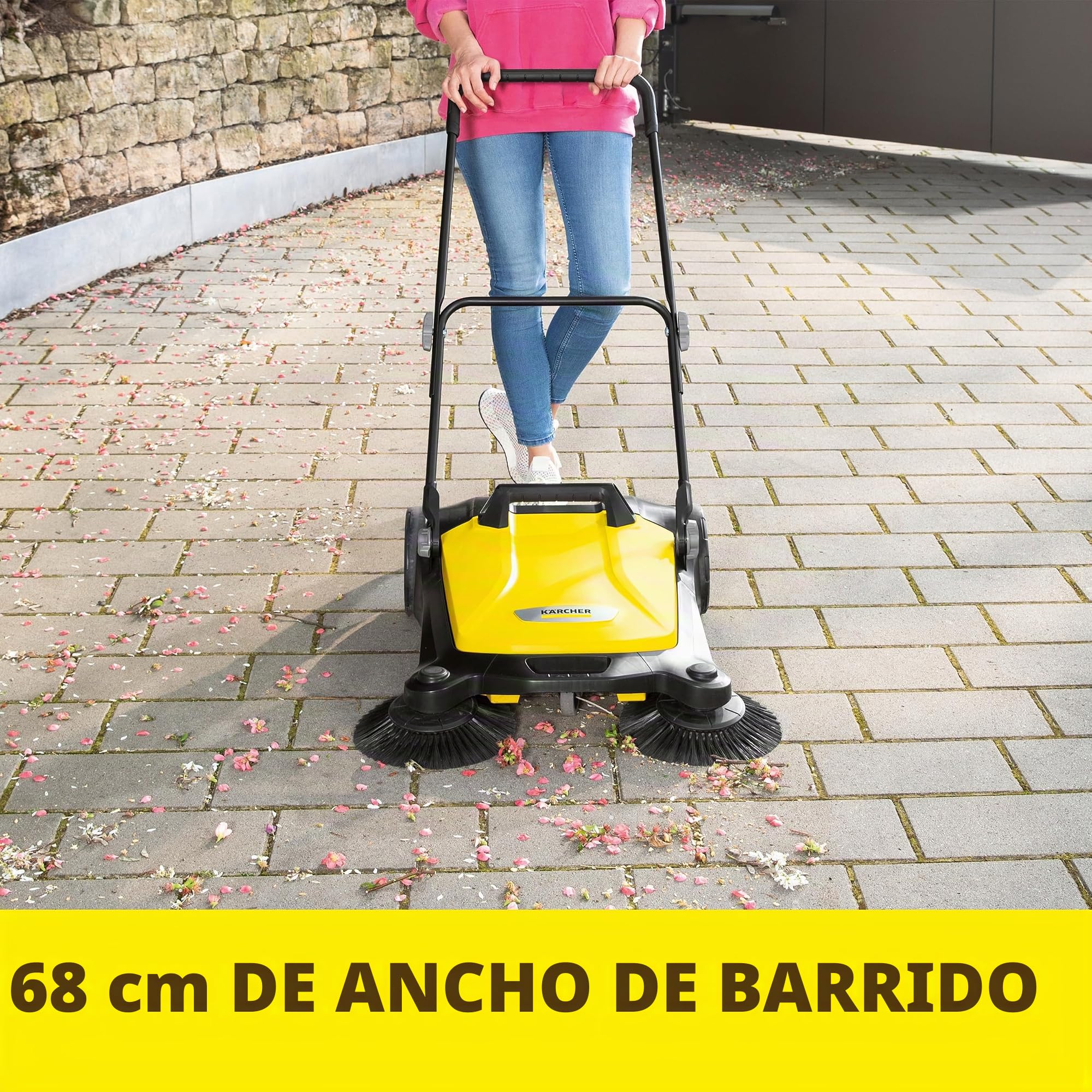 Karcher S 4 - Barredora de Piso de Empuje Manual para Exteriores, Capacidad de 5.25 galones, Ancho de Barrido de 26.8 Pulgadas, Barre 26,000 pies Cuadrados/Hora