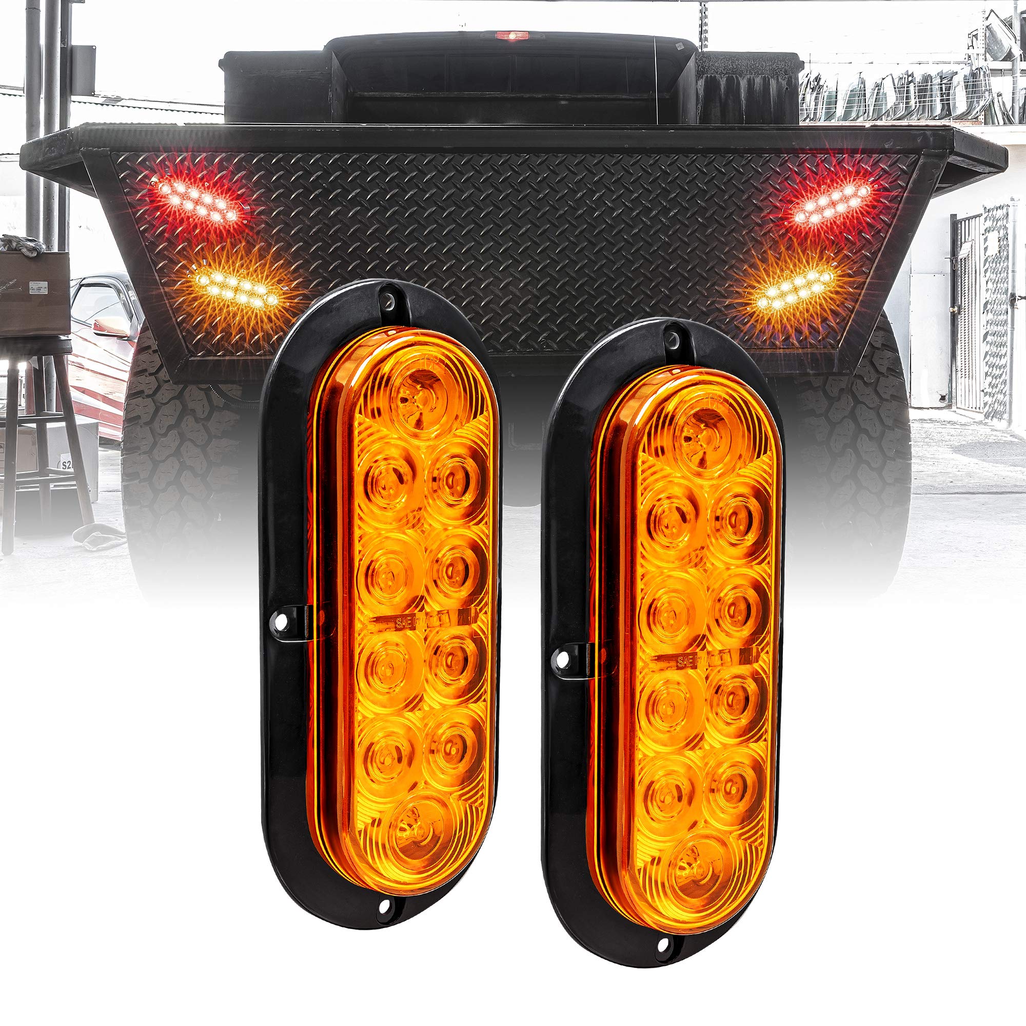 Buy 2pc 6 inch Amber Oval LED Trailer Tail Light Kit [DOT FMVSS 108