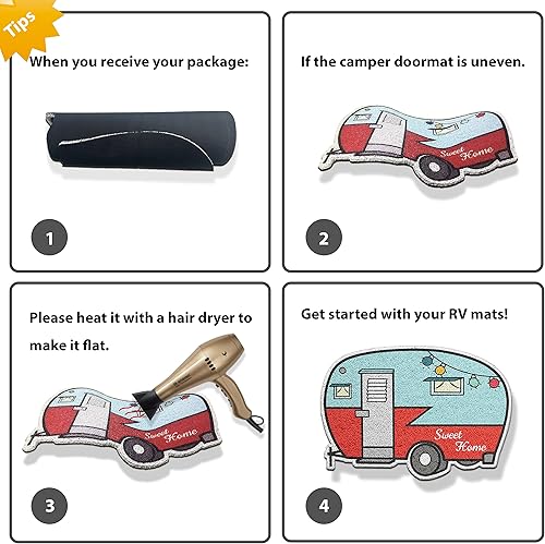 Miniatura 7 de Paquete de 2 tapetes de puerta Happy Camper, tapetes de piso de caravana, 23 x 16 pulgadas, tapetes de puerta delantera para interiores y