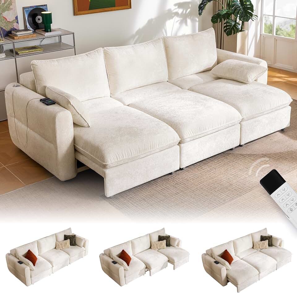 103" Electric Pull Out Sleeper Sofa Bed, 2in1 Power Extendable Couch Bed