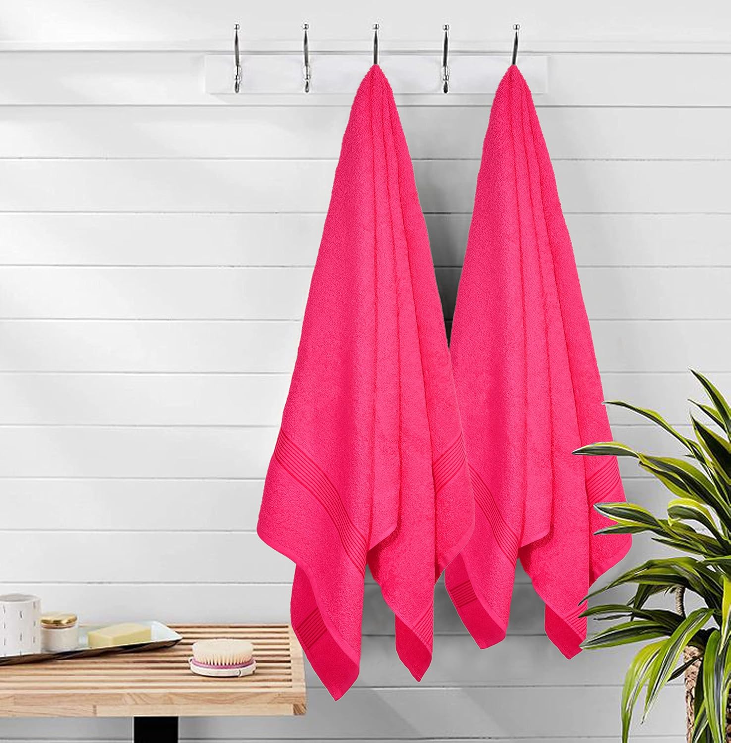 Elvana Home Ultra Soft 6 Pack Cotton Towel Set, Contains 2 Bath Towels 28x55 inch, 2 Hand Towels 16x24 inch & 2 Wash Coths 12x12 inch, Ideal Everyday use, Compact & Lightweight - Hot Pink