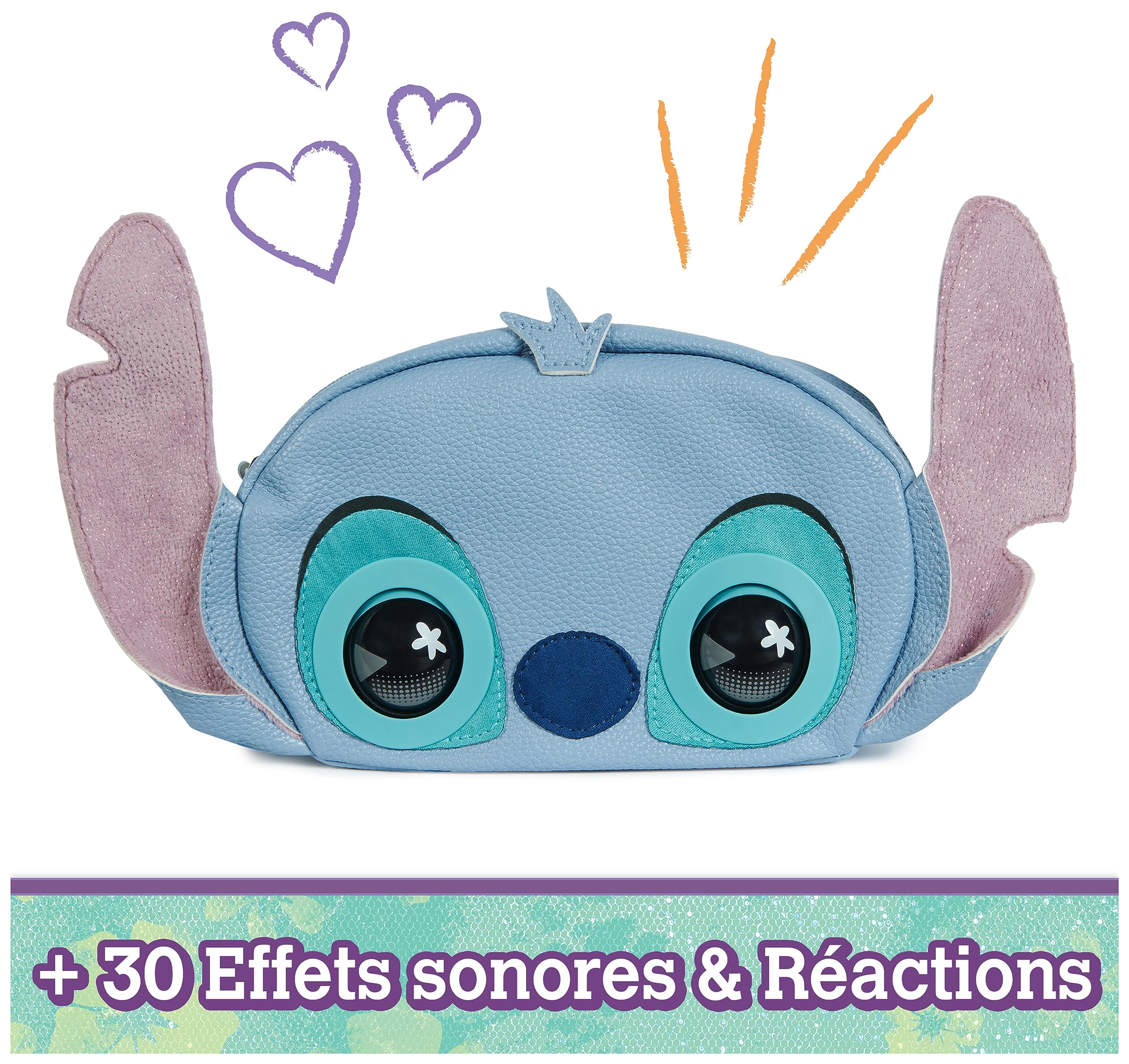 Disney Stitch - Purse Pets - Compagnon Interactif Format Sac à Main - Animal Interactif Qui Cligne Des Yeux - Sac À L'Epaule Ou Sac à Bandoulière - 30 Sons Et Réactions - Jouet Enfant 4 Ans Et +