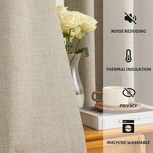 Miniatura 5 de Yakamok Cortinas de lino natural 100% opacas de 84 pulgadas de largo, cortinas texturizadas para oscurecer la habitación para sala de estar,