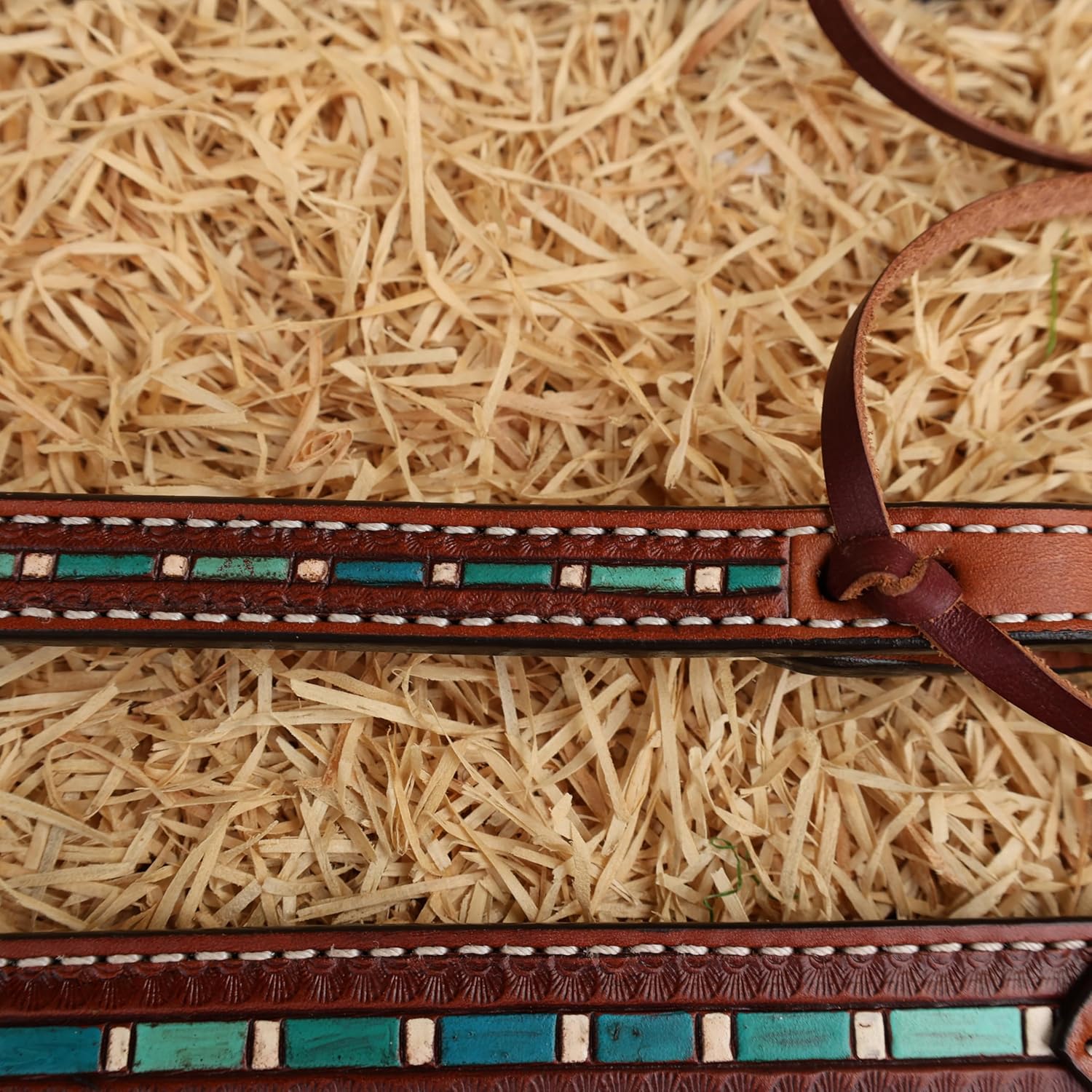 Western Bridles for Horses - Hand-Striped Tooled Leather with Turquoise Coloring and Buck Stitching- Christmas Horse tack
