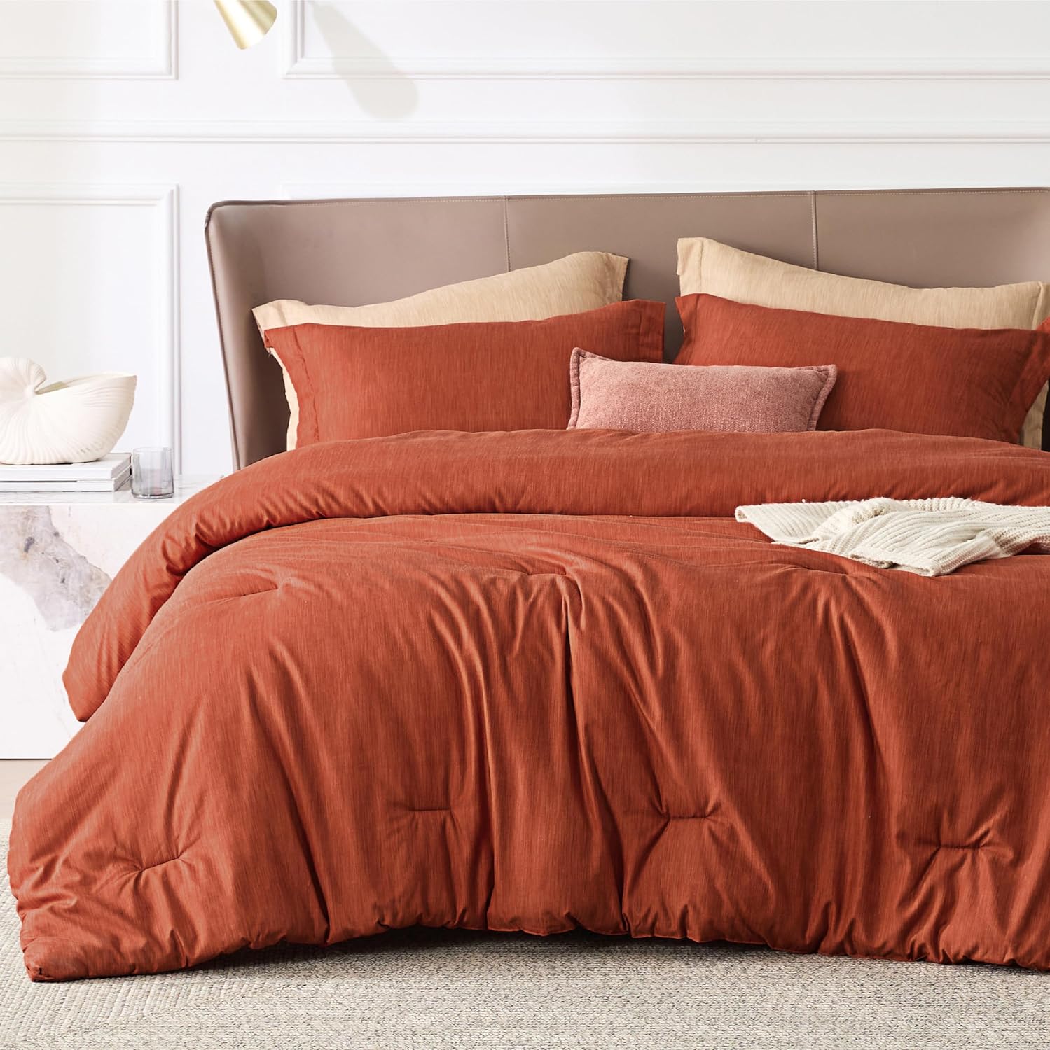 Bedsure Full Comforter Set - Burnt Orange Soft Bedding for All Seasons, Cationic Dyed Bed Set, 3 Pieces, 1 Full Size Comforter (82"x86") and 2 Pillow Shams (20"x26"+2")