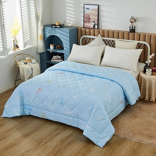 Miniatura 2 de Colorido patrón cuadrado a cuadros 100% algodón relleno tela tamaño King edredón ligero poligonal moderno reversible multicolor naranja azul blanco