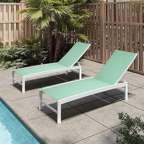 Miniatura 92 de Tumbona de aluminio para patio, tumbonas reclinables para exteriores, tumbonas para todo tipo de clima, con 5 respaldos ajustables y posiciones