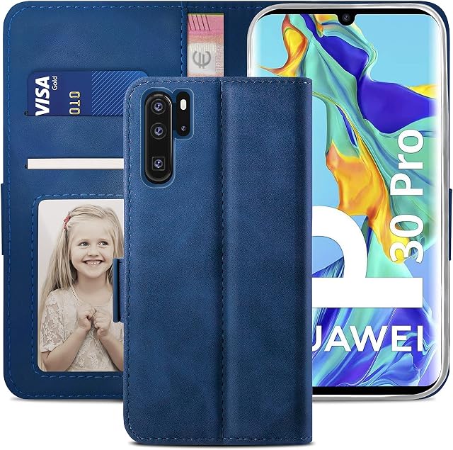 YATWIN Huawei P30 Pro Case, Huawei P30 Pro Flip Wallet Leather Case with Card Slot and Shockproof Function Kickstand Phone Cases Cover for Huawei P30 Pro - Blue