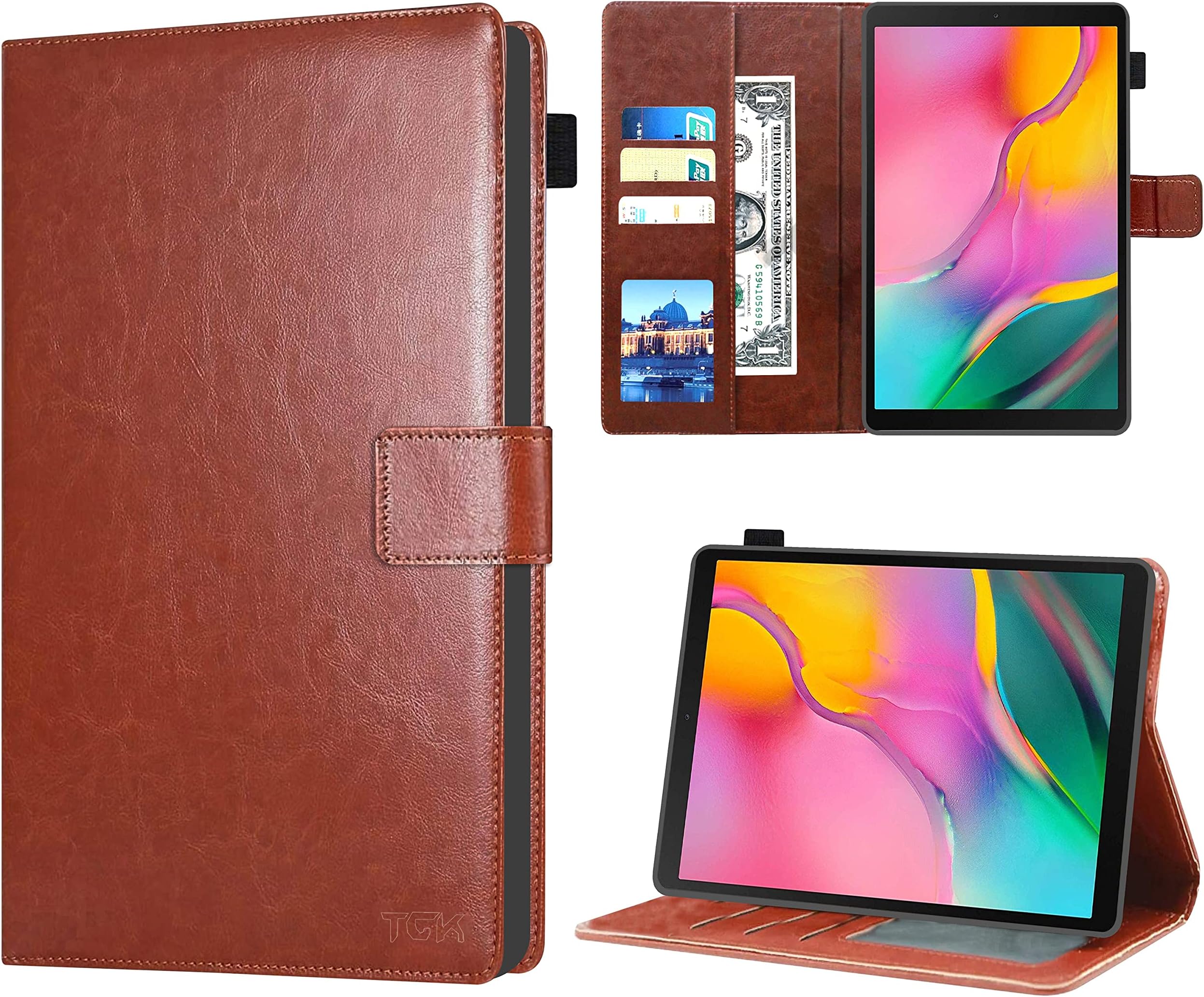 TGK Multi Protective Wallet Leather Flip Stand Case Cover for Samsung Galaxy Tab A 10.1" T510/T515, Brown