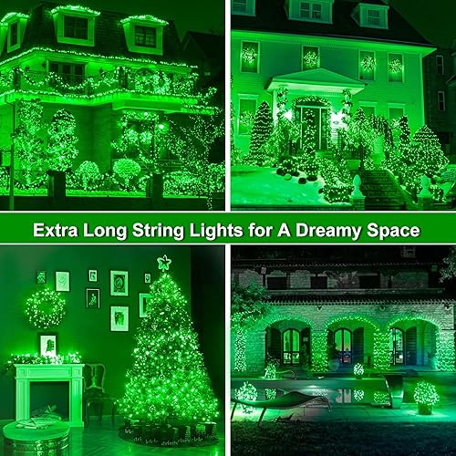 Miniatura 5 de 500 luces LED verdes de Navidad de 164 pies, impermeables, 8 parpadeos con funciones de memoria, tira de luces verdes para interiores y exteriores,