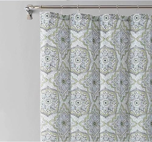 Miniatura 2 de Cortinas de ducha de tela para baño (diseño de medallón salvia, gris, azul y blanco)