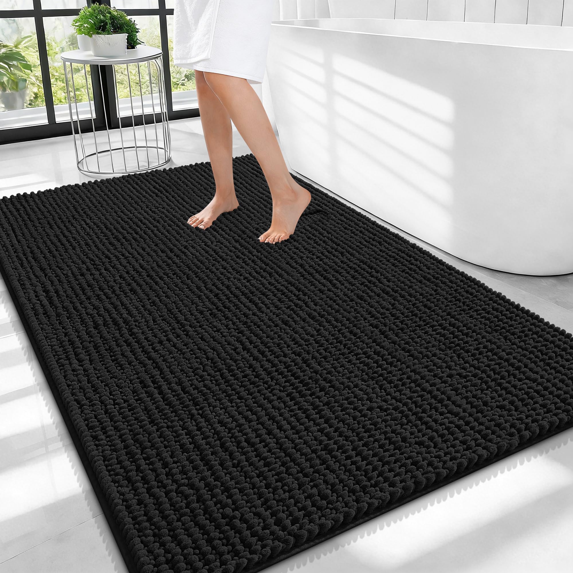 OLANLY Thick Chenille Large Bathroom Rugs 40x32, Absorbent Bath Mat, Black