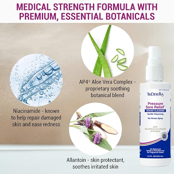TriDerma MD Pressure Sore Relief Healing Cream & Wound Cleanser - FSA Eligible - Bed Sores, Ulcers, Pressure Sores and Wounds Bundle, (1) 4 oz jar, (1) 8.2 oz Spray Bottle