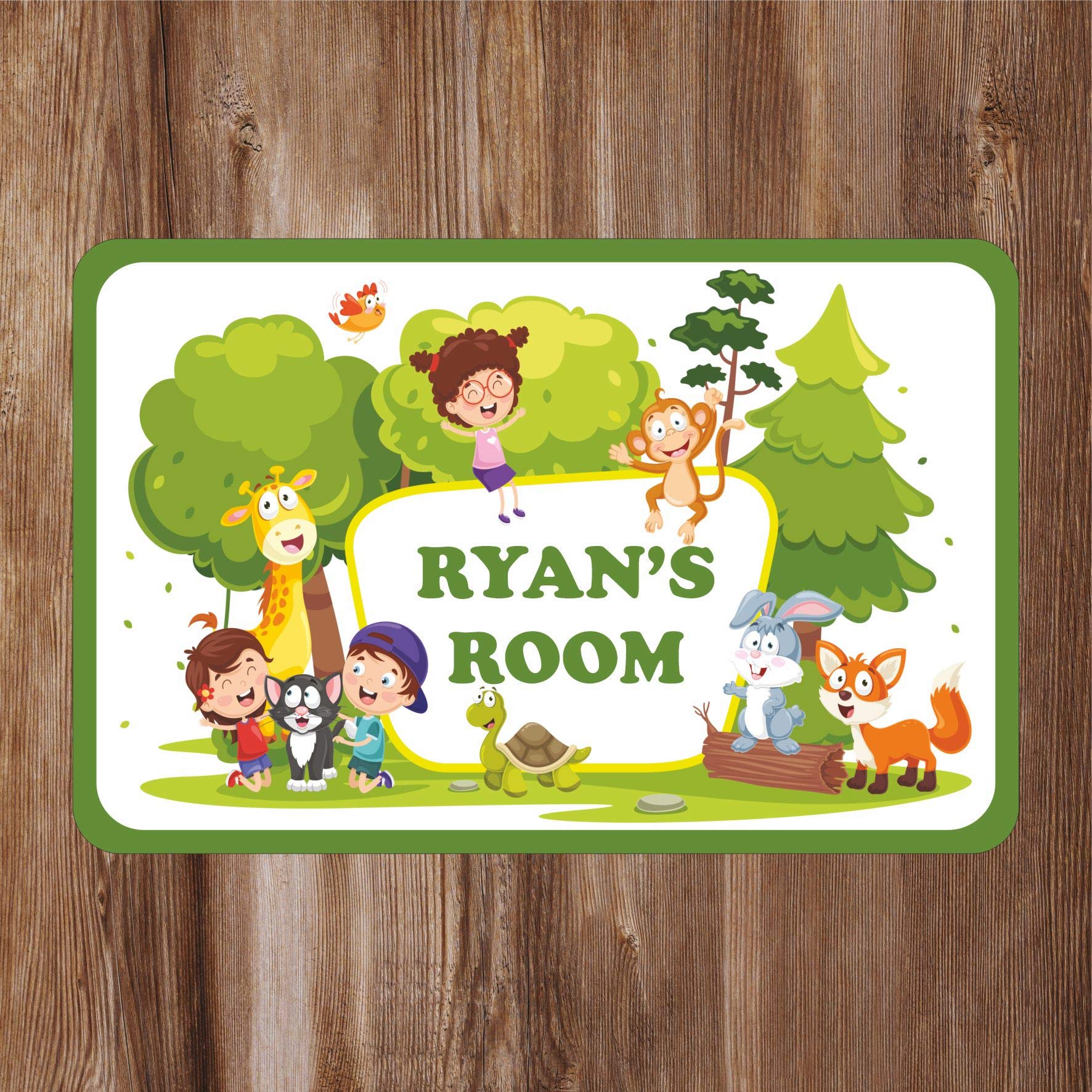 Girls Green Animals At The Park Kids Bedroom Door Sign Personalised For You - Any Name! Door Plaque,/Boys,Nursery,Decor,Kids Room,Animals