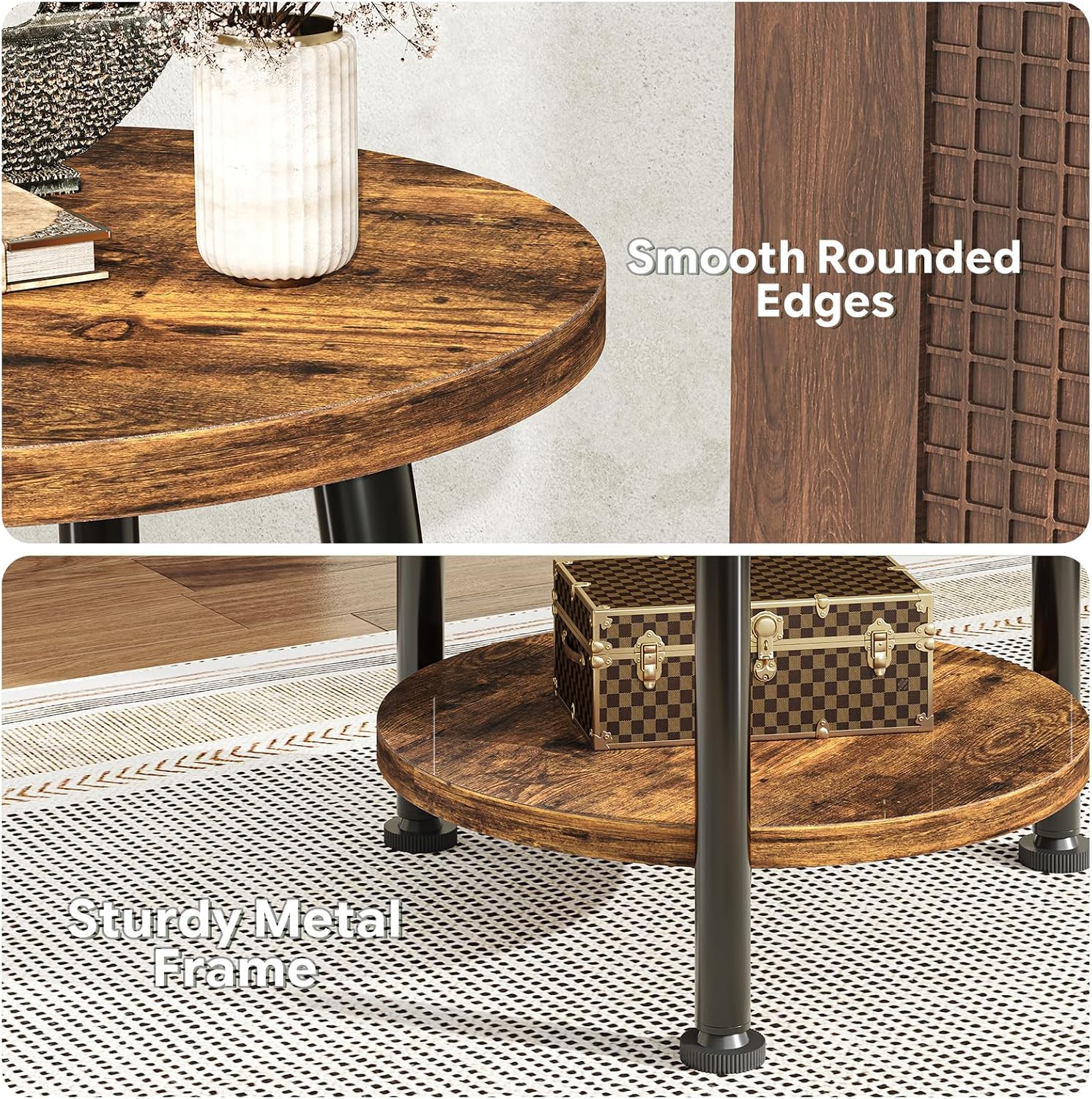 Simple Trending Round Side Table, 3-Tier End Table for Narrow Spaces