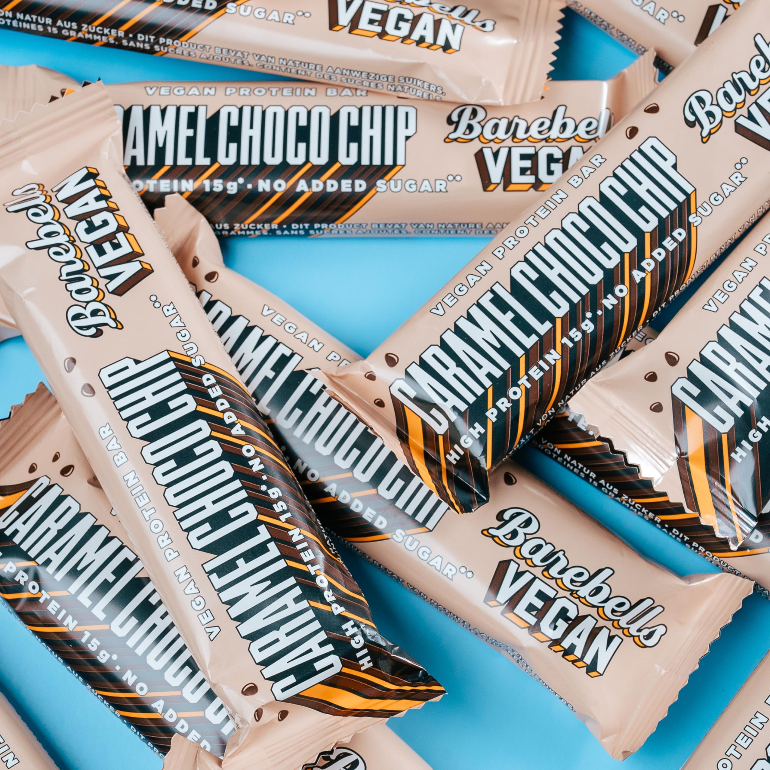 Barebells Vegan Protein Riegel – 15g High Protein Bar, Zuckerarm, Eiweißriegel, Ohne Palmöl, Vegane Proteinriegel – vegane Schokolade - Caramel Choco Chip, 12 x 55gr