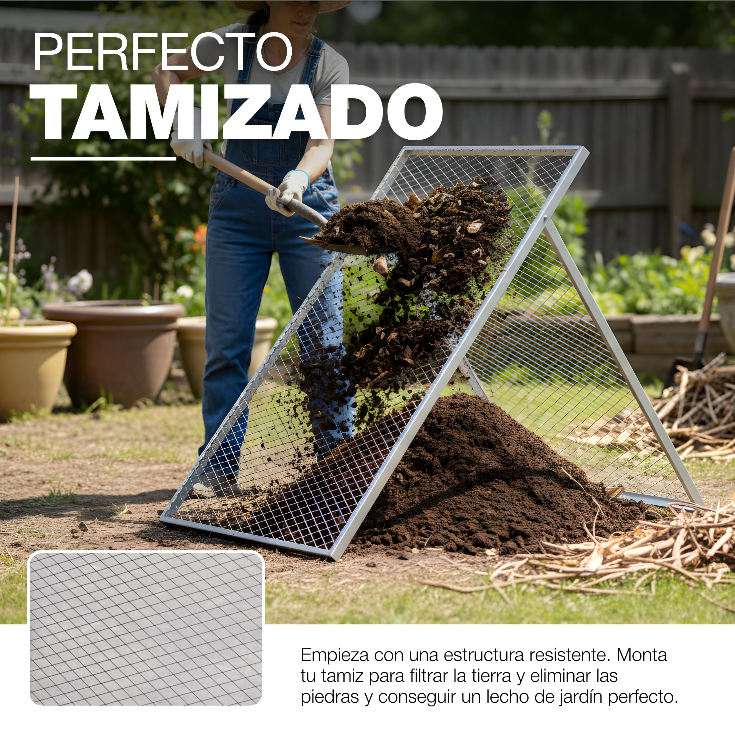 GeZu Impex Tamiz de Tierra 100 x 60 cm Galvanizado en Caliente Criba de Compost para Tamizar Tierra Rocas Arena