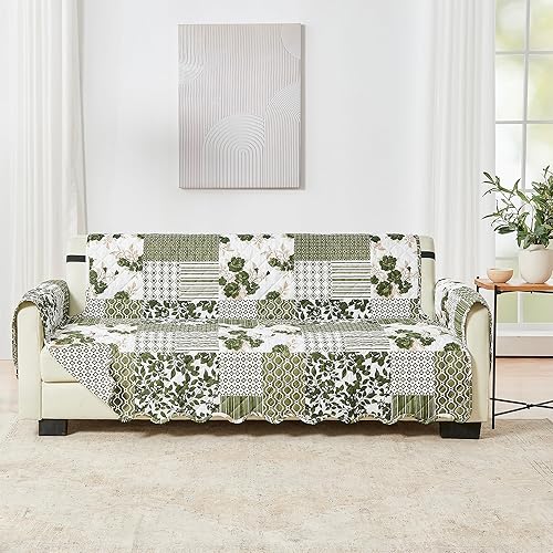 Great Bay Home - Funda reversible con retazos para sofá, protector de muebles lavable con tiras elásticas, protector para perros, niños y mascotas,