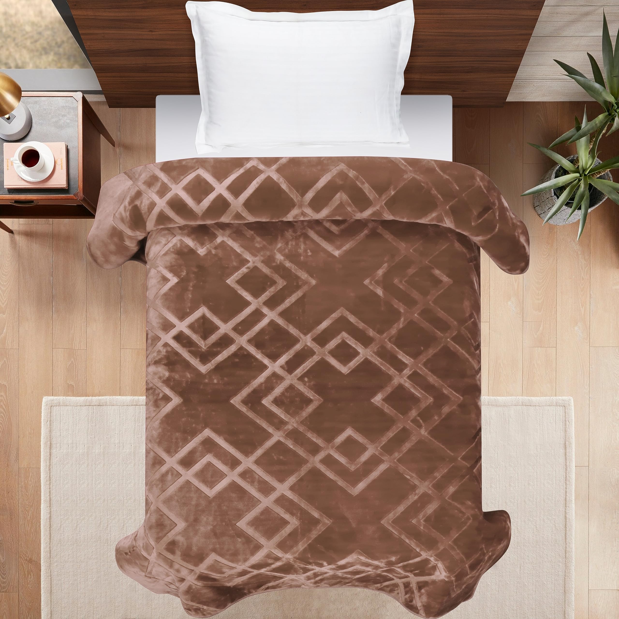 EliteHome Elite Home Single Layered Soft Embossed All-Season Blanket (Brown, Single)