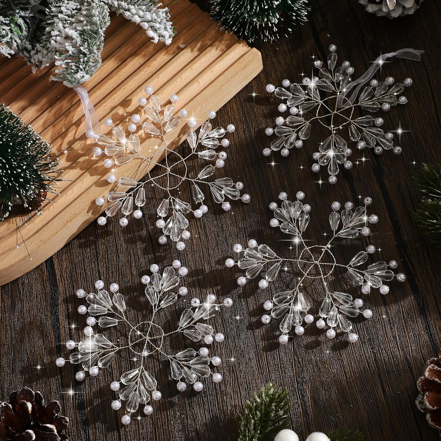 Roowest 12 Pcs Crystal Christmas Snowflake Hanging Ornaments, 4.7 Inch Clear Winter Acrylic Snowflake for Xmas Tree Decorations Ornaments for New Year Party Decor Indoor Outdoor